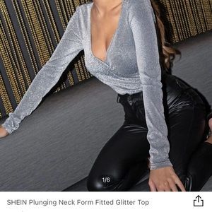 Shein long sleeve silver glitter top